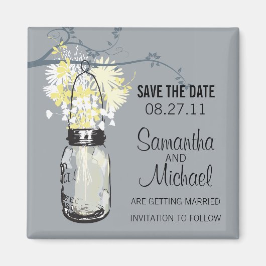  Mason Jar & Wild Flowers Save the Date Magneet (Voorkant)