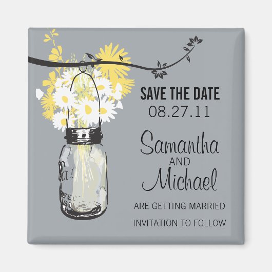 Mason Jar & Wild Flowers Save the Date Magneet (Voorkant)