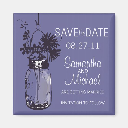  Mason Jar & Wild FlowersSave the Date Magneet (Voorkant)