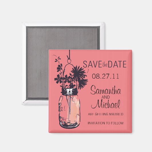 Mason Jar & Wild FlowersSave the Date Magneet (Voorkant / Achterkant)