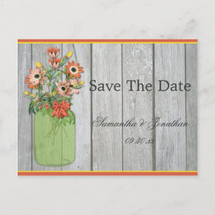 Mason Jar Wildbloemen Barn Wood Save the Date Aankondigingskaart