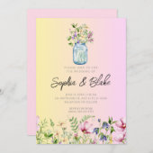 Mason Jar Wildbloemen Rustic Ombre Pink Wedding Kaart (Voorkant / Achterkant)
