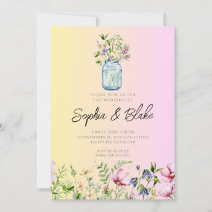 Mason Jar Wildbloemen Rustic Ombre Pink Wedding Kaart
