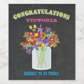 Mason Jar wilde bloemen Gefeliciteerd wijn label Etiket (Enkel label)