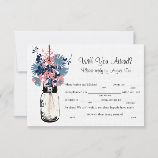 Mason Jar Wilde Bloemen LIB RSVP Kaartje (Voorkant)