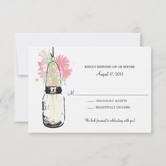 Mason Jar & Wilde Bloemen RSVP Kaart (Voorkant)