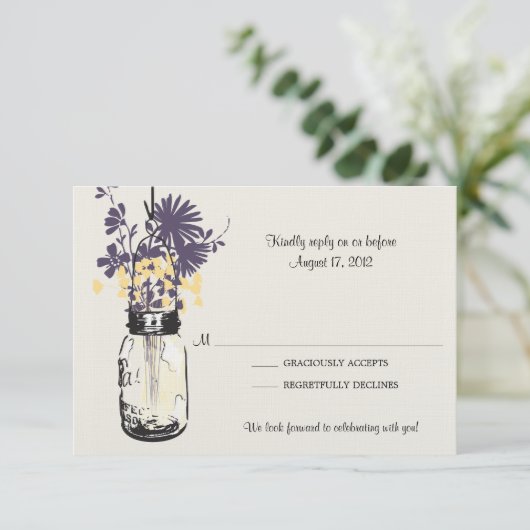 Mason Jar & Wilde Bloemen RSVP Kaart (Staand voorkant)