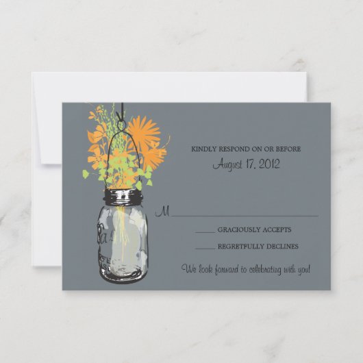 Mason Jar & Wilde Bloemen RSVP Kaart (Voorkant)