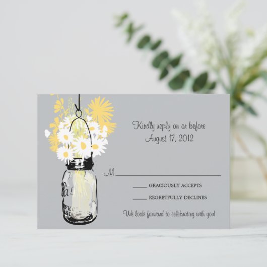 Mason Jar & Wilde Bloemen RSVP Kaart (Staand voorkant)