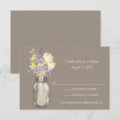 Mason Jar & Wilde Bloemen RSVP Kaart (Voorkant / Achterkant)