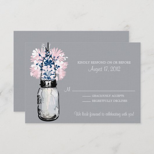 Mason Jar & Wilde Bloemen RSVP Kaart (Voorkant / Achterkant)
