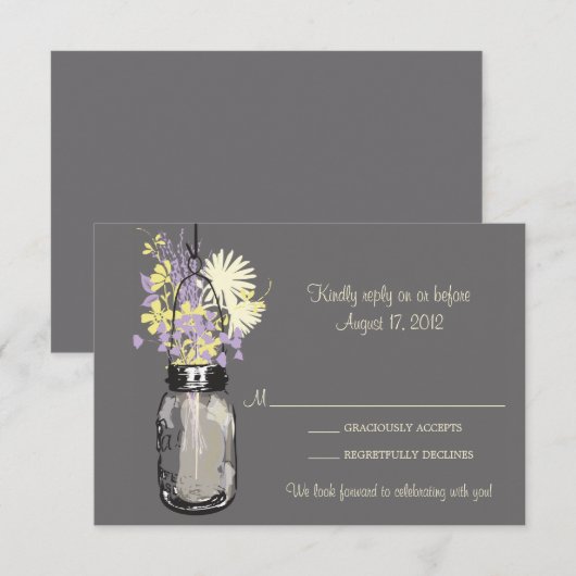 Mason Jar & Wilde Bloemen RSVP Kaart (Voorkant / Achterkant)