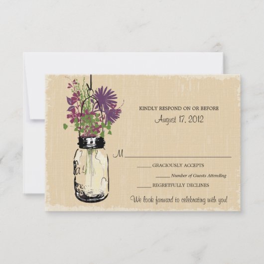 Mason Jar & Wilde Bloemen RSVP Kaart (Voorkant)