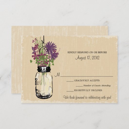 Mason Jar & Wilde Bloemen RSVP Kaart (Voorkant / Achterkant)