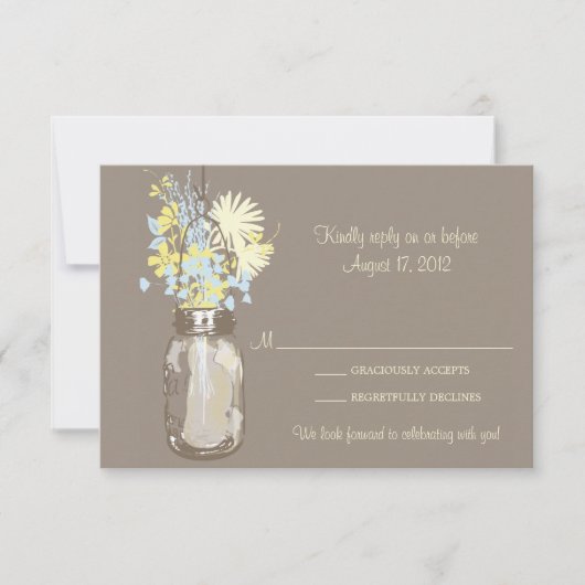 Mason Jar & Wilde Bloemen RSVP Kaart (Voorkant)