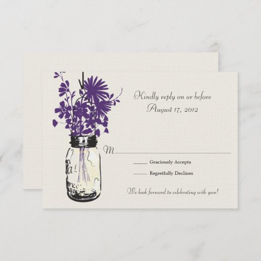 Mason Jar & Wilde Bloemen RSVP Kaart (Voorkant / Achterkant)
