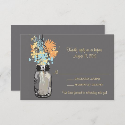 Mason Jar & Wilde Bloemen RSVP Kaart (Voorkant / Achterkant)
