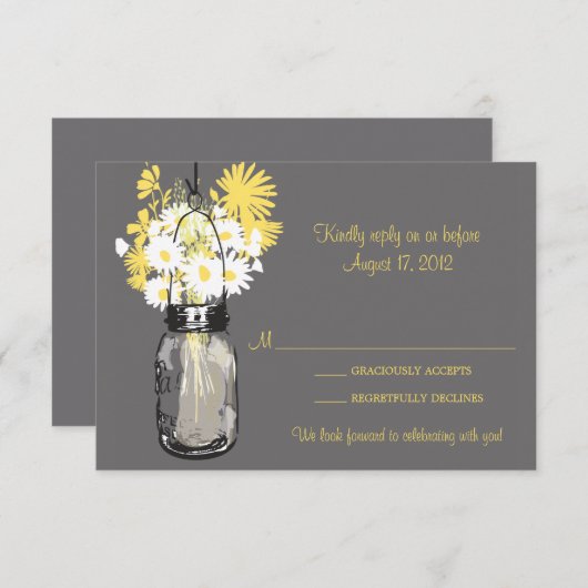Mason Jar & Wilde Bloemen RSVP Kaart (Voorkant / Achterkant)