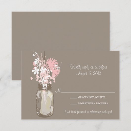 Mason Jar & Wilde Bloemen RSVP Kaart (Voorkant / Achterkant)