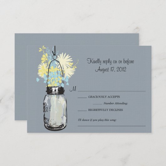 Mason Jar & Wildflower RSVP-kaart RSVP Kaartje (Voorkant / Achterkant)