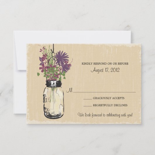 Mason Jar & Wildflower RSVP-kaart RSVP Kaartje (Voorkant)