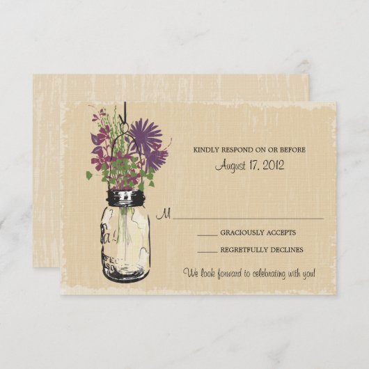 Mason Jar & Wildflower RSVP-kaart RSVP Kaartje (Voorkant / Achterkant)
