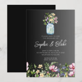 Mason Jar Wildflower Rustic Country Black Wedding Kaart (Voorkant / Achterkant)