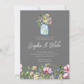 Mason Jar Wildflower Rustic Country Gray Wedding Kaart (Voorkant)