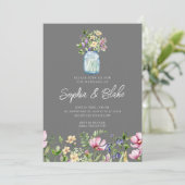 Mason Jar Wildflower Rustic Country Gray Wedding Kaart (Staand voorkant)