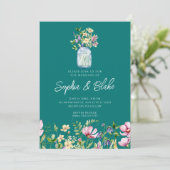 Mason Jar Wildflower Rustic Country Green Wedding Kaart (Staand voorkant)