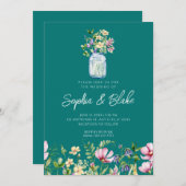 Mason Jar Wildflower Rustic Country Green Wedding Kaart (Voorkant / Achterkant)
