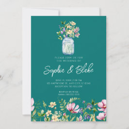 Mason Jar Wildflower Rustic Country Green Wedding Kaart
