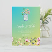 Mason Jar Wildflower Rustic Ombre Green Wedding Kaart (Staand voorkant)