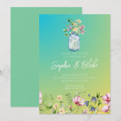Mason Jar Wildflower Rustic Ombre Green Wedding Kaart (Voorkant / Achterkant)