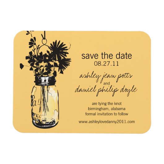 Mason Jar & Wildflower Save the Date Magneet (Horizontaal)