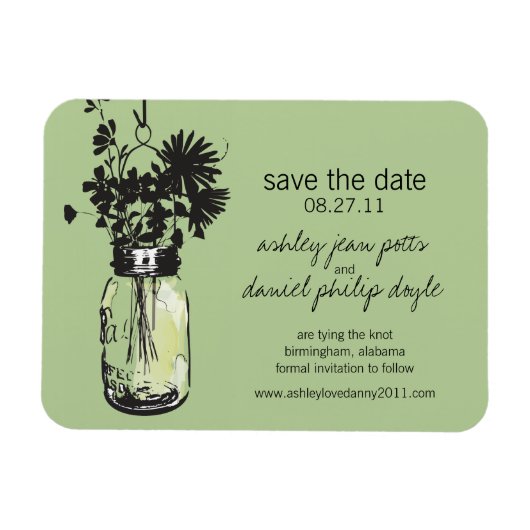 Mason Jar & Wildflower Save the Date Magneet (Horizontaal)