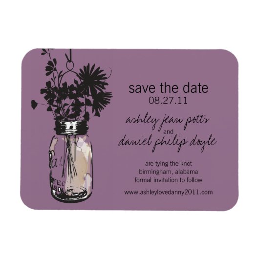 Mason Jar & Wildflower Save the Date Magneet (Horizontaal)