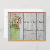 Mason Jar Wildflowers Barn Wood Bewaar de datum Aankondigingskaart (Voorkant / Achterkant)