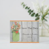 Mason Jar Wildflowers Barn Wood Bewaar de datum Aankondigingskaart (Staand voorkant)