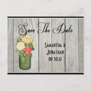 Mason Jar Wildflowers Houten Boards Bewaar de datu Aankondigingskaart