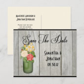 Mason Jar Wildflowers Houten Boards Bewaar de datu Aankondigingskaart (Voorkant / Achterkant)