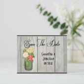 Mason Jar Wildflowers Houten Boards Bewaar de datu Aankondigingskaart (Staand voorkant)