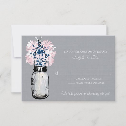 Mason Jar & Wildflowers RSVP Kaart (Voorkant)