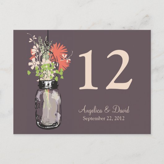 Mason Jar & Wildflowers Tafel Kaart (Voorkant)