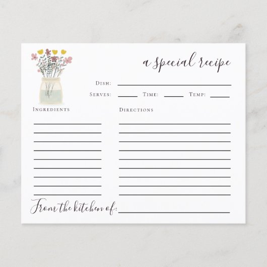 Mason Jar Wildlowers Vrijgezellenfeest Recipe Kaar (Voorkant)