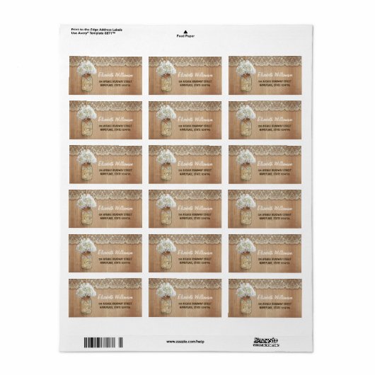 Mason Jar Wit Hydrangea Bruiloft Etiket (Full Sheet)