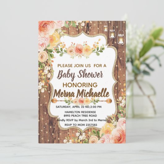 Mason Jar with a rustic flowers  invitation Kaart (Staand voorkant)