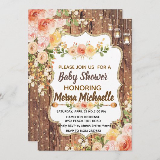 Mason Jar with a rustic flowers  invitation Kaart (Voorkant / Achterkant)