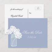 Mason Jar, Witte Hortensia, Bewaar de Datum Aankondigingskaart (Voorkant / Achterkant)