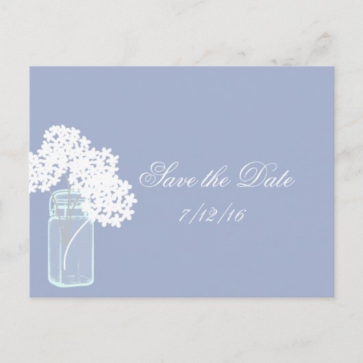 Mason Jar, Witte Hortensia, Bewaar de Datum Aankondigingskaart (Voorkant)